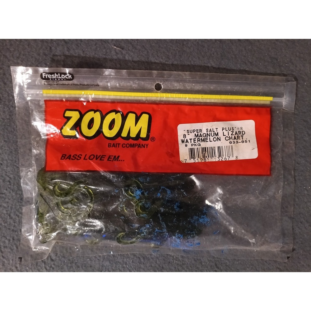 Zoom Super Salt Plus 8" Magnum Lizard Watermelon Chartreuse Soft Plastic Bass